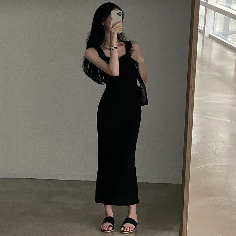 Myufon Knit Long Dress: Square Collar Sleeveless Y2K Vintage Casual 5 Myufon Knit Long Dress: Square Collar
  Sleeveless Y2K Vintage Casual - Image 5