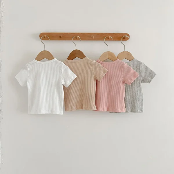 Newborn
  T-Shirt: Fallow Solid Color Round Neck Muslin Candy Color Tops - Image 2