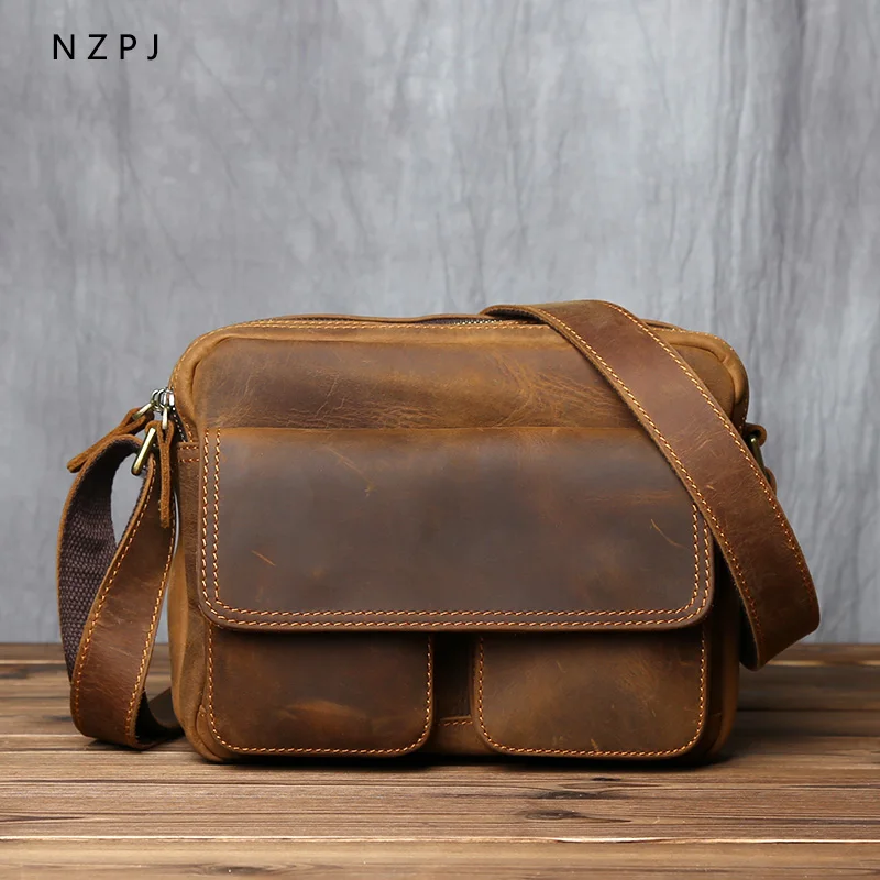 NZPJ Retro Leather Men's Messenger Bag:
  Top Layer Cowhide Shoulder Bag