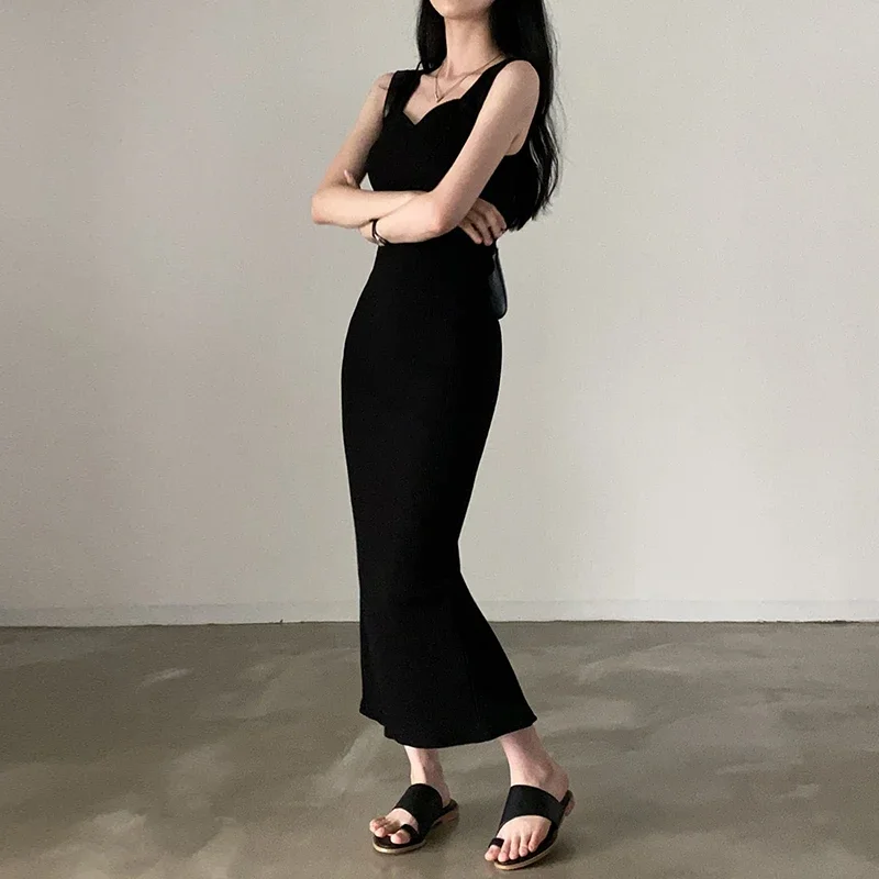 Myufon Knit Long Dress: Square Collar Sleeveless Y2K Vintage Casual 4 Myufon Knit Long Dress: Square Collar
  Sleeveless Y2K Vintage Casual - Image 4