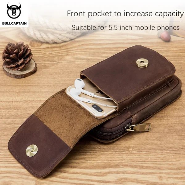 BULLCAPTAIN Leather Waist Pack: Small
  Pouch Hook Design for 6" Phone - Image 5