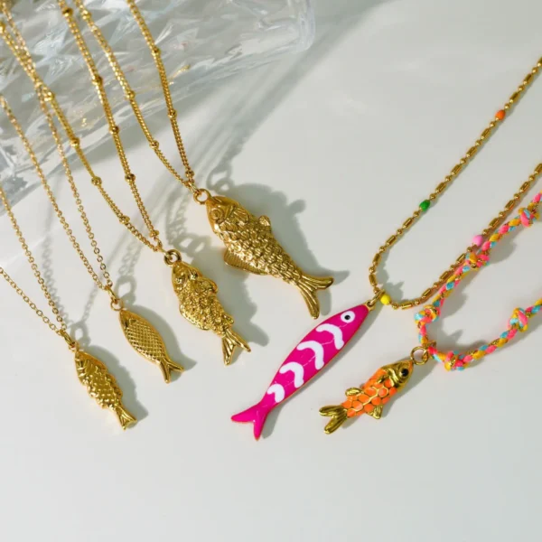 Colorful Fish Necklace: Stainless Steel
  Metal & Rope Choker Jewelry Gift - Image 5
