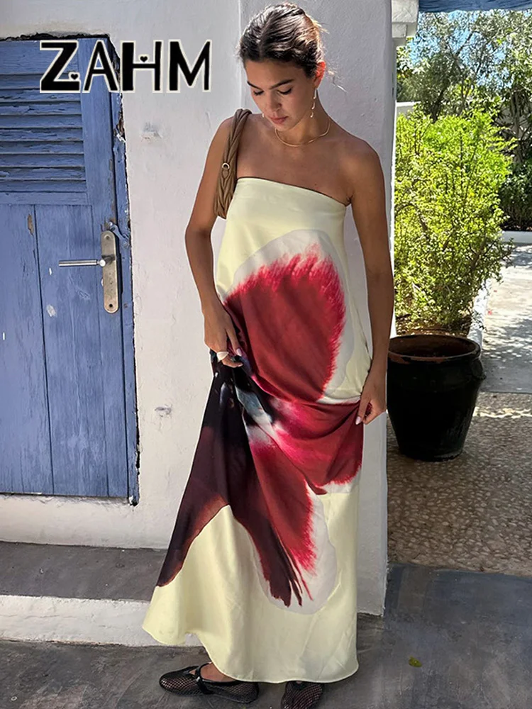 Sexy Print Maxi Dress: Loose Off-Shoulder Sleeveless Summer Vacation Robe 3 Sexy Print Maxi Dress: Loose Off-Shoulder
  Sleeveless Summer Vacation Robe - Image 3
