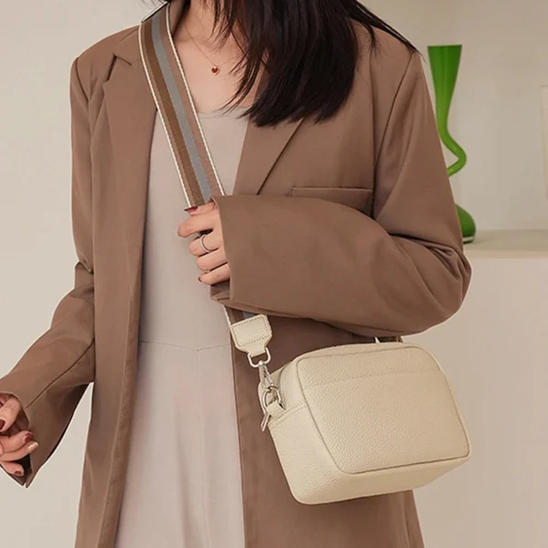 Solid Color Multi-Layer Sling Bag: PU
  Leather Wide Strap Crossbody - Image 2