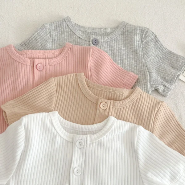 Newborn
  T-Shirt: Fallow Solid Color Round Neck Muslin Candy Color Tops - Image 5