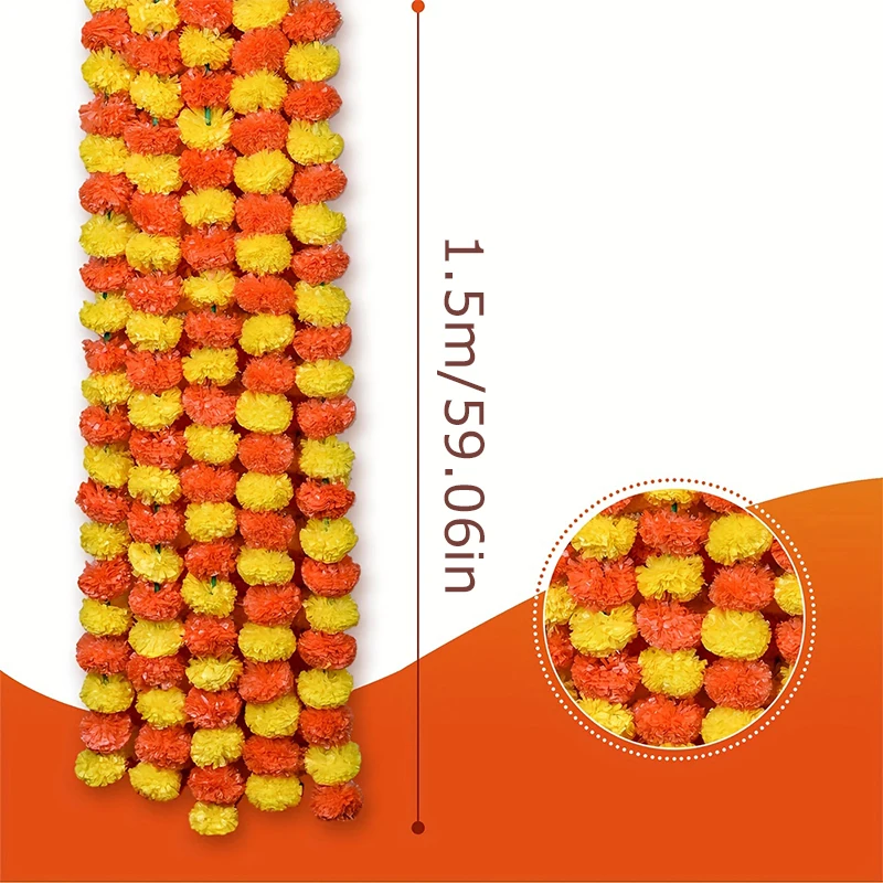 Artificial Marigold Garland (1.5m):
  Indian Diwali, Day of the Dead Decor