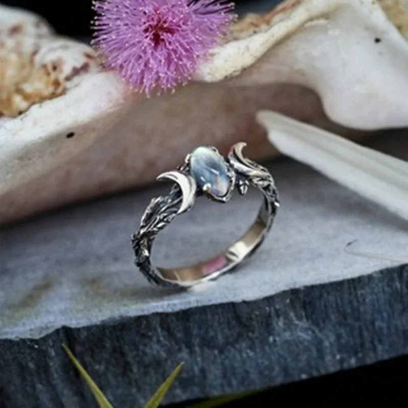 Huitan Moonstone Moon Ring: Vintage Bohemian Party Finger Accessories 5 Huitan Moonstone Moon Ring: Vintage
  Bohemian Party Finger Accessories - Image 5