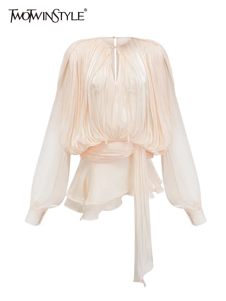 TWOTWINSTYLE Ruched Mini Dress: Lantern
  Sleeve High Waist Fashion