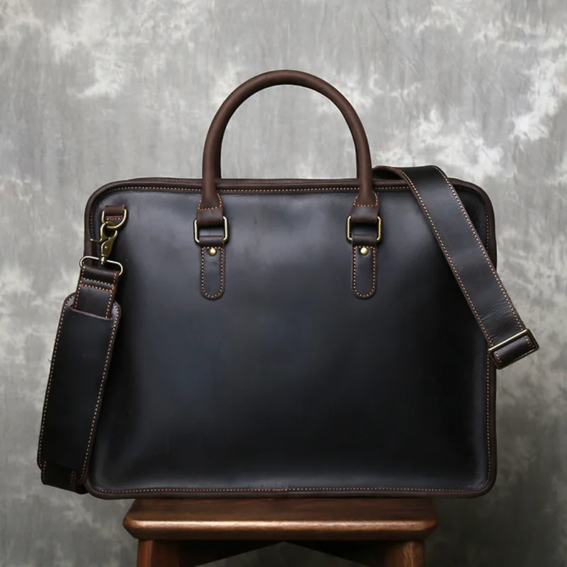 New Luxury Cow Leather Men's Business
  Bag: Classic Black Laptop Briefcase