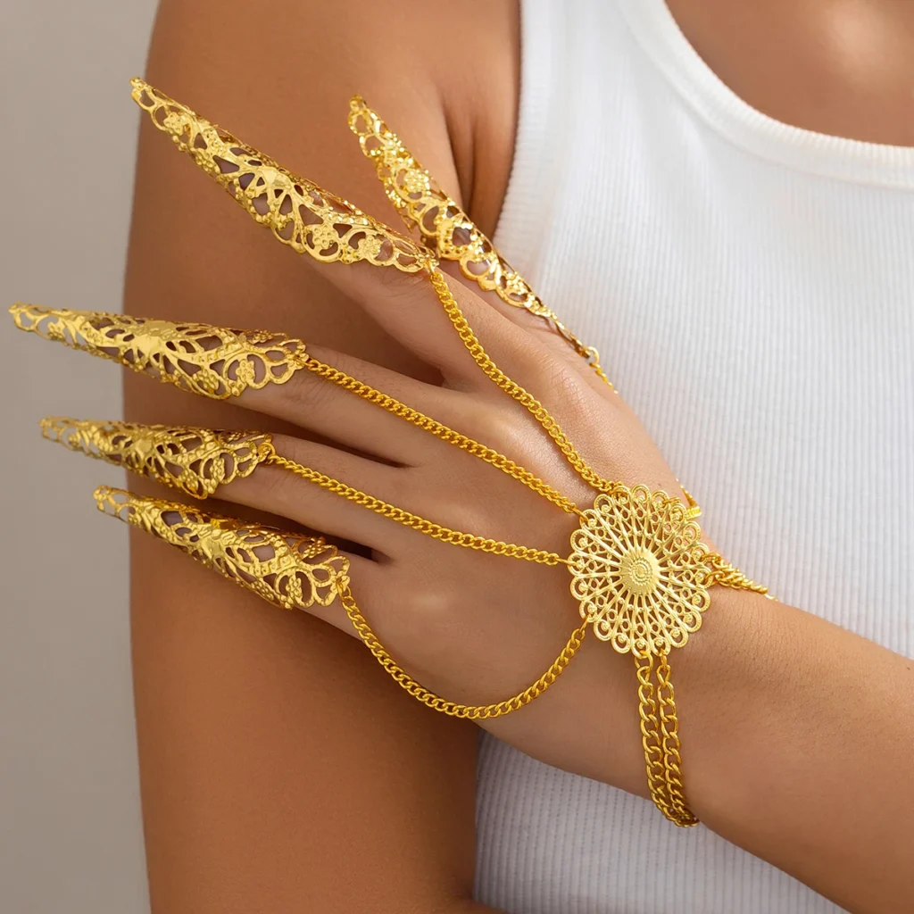 Vintage Goth Indian Hollow Finger Wrist
  Chain: Bridal Punk Cosplay Jewelry