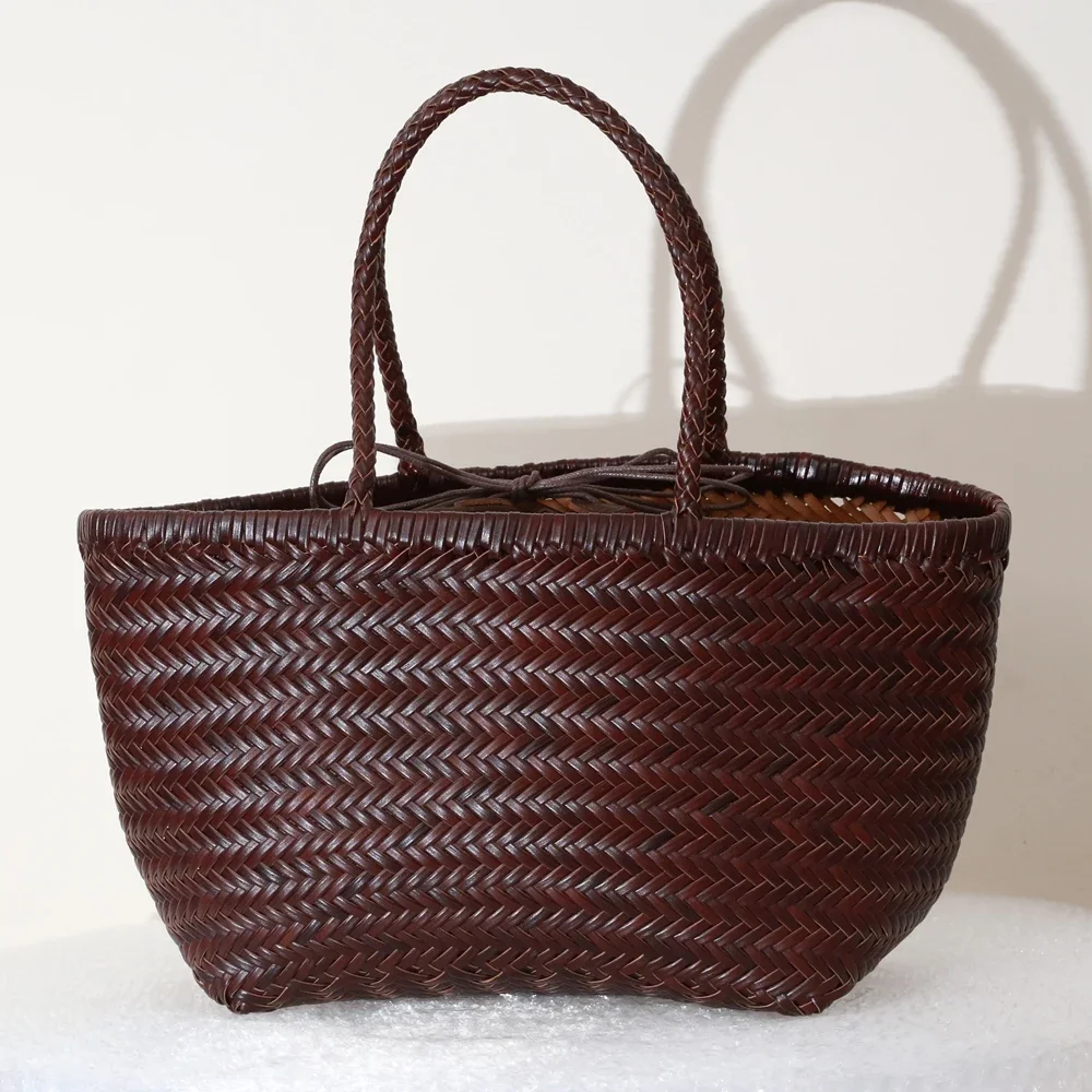 Women's Genuine Leather Shoulder Bag:
  Weaving Vintage Cowhide Big Tote