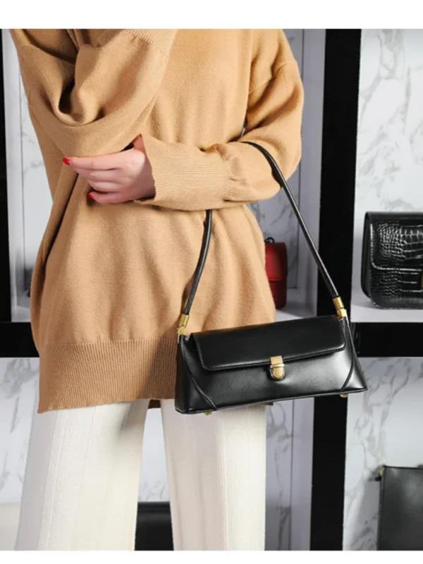 Genuine Leather Armpit Bag: Retro Niche
  Solid Color Portable Shoulder Bag - Image 6