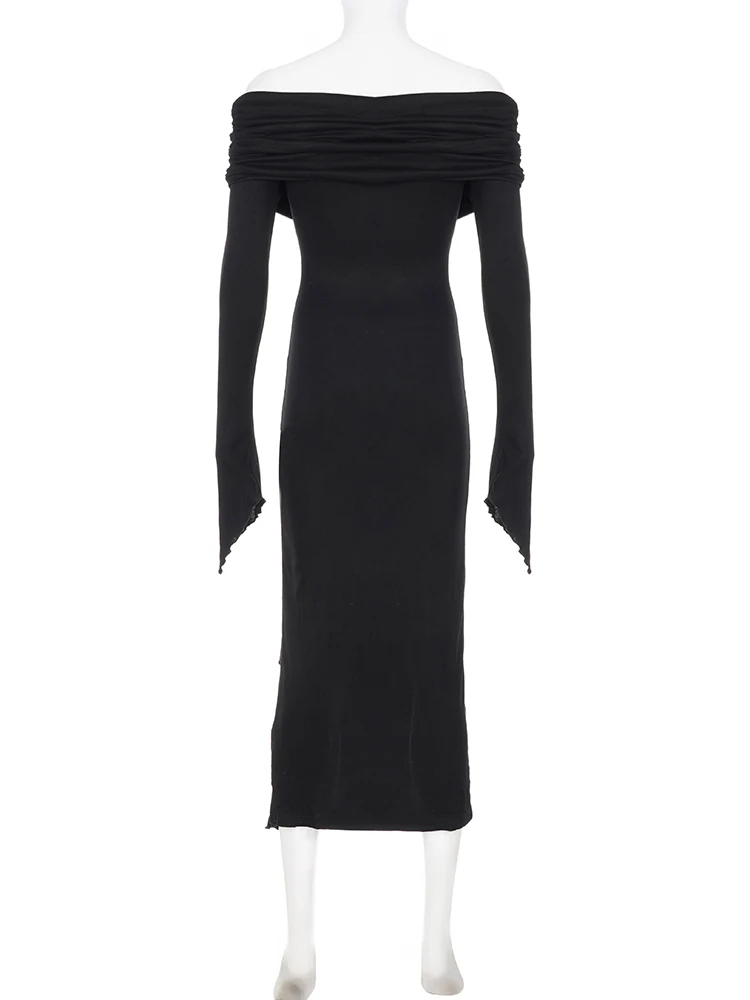 IAMSURE Dark Ruffles Split Maxi Dress: Gothic Slash Neck Long Sleeve Holiday 6 IAMSURE Dark Ruffles Split Maxi Dress:
  Gothic Slash Neck Long Sleeve Holiday - Image 6