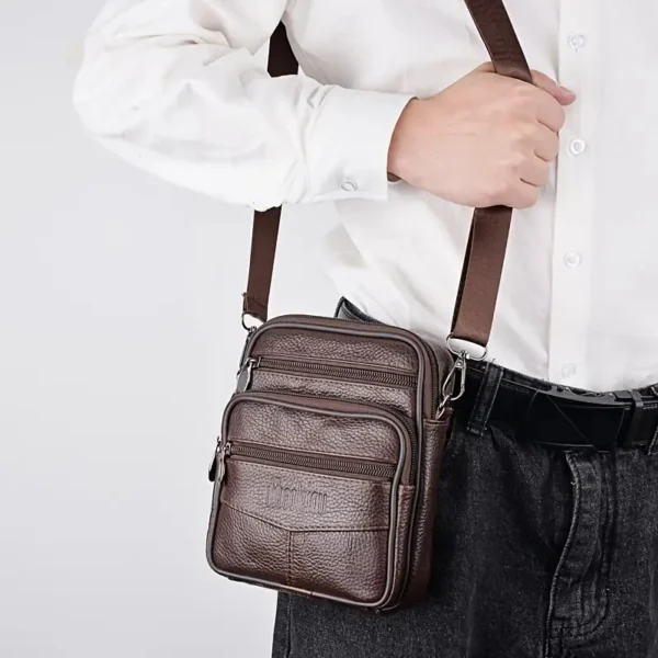 Men's Genuine Leather Crossbody Bag:
  Vertical Multifunctional Messenger - Image 6