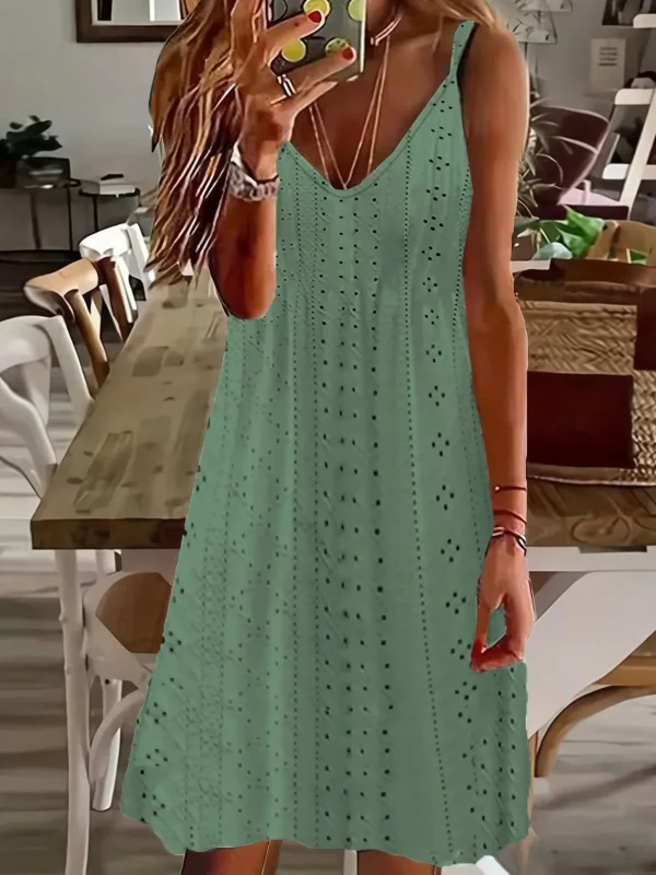 Plus Size Cutout Jacquard V-Neck Strap
  Dress - Solid Color Summer Wear - Image 6