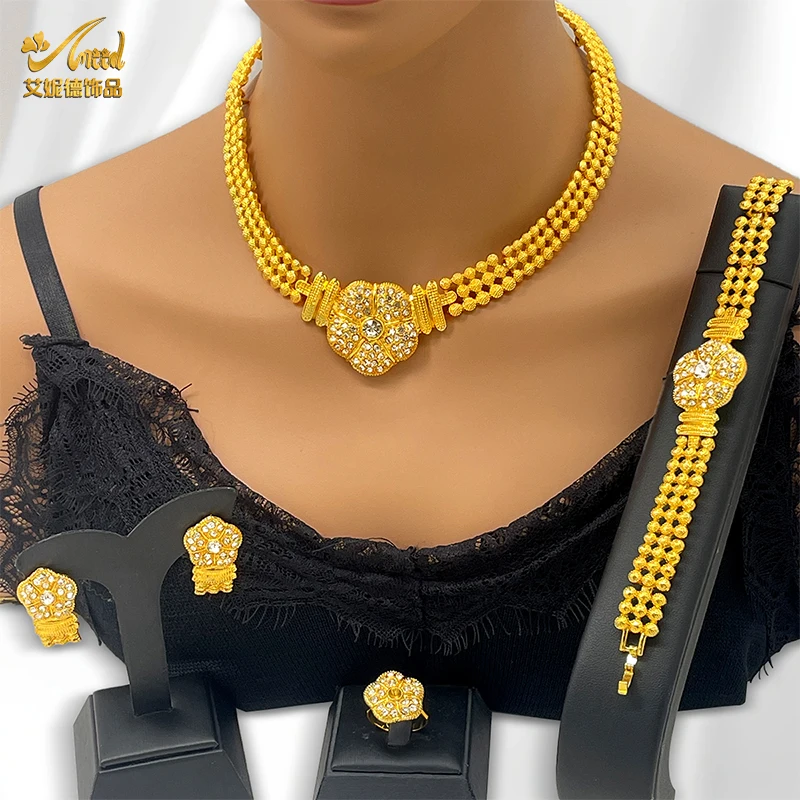 ANIID Dubai Luxury Big Pendant Set: 24K
  Gold Color African/Indian Jewelry