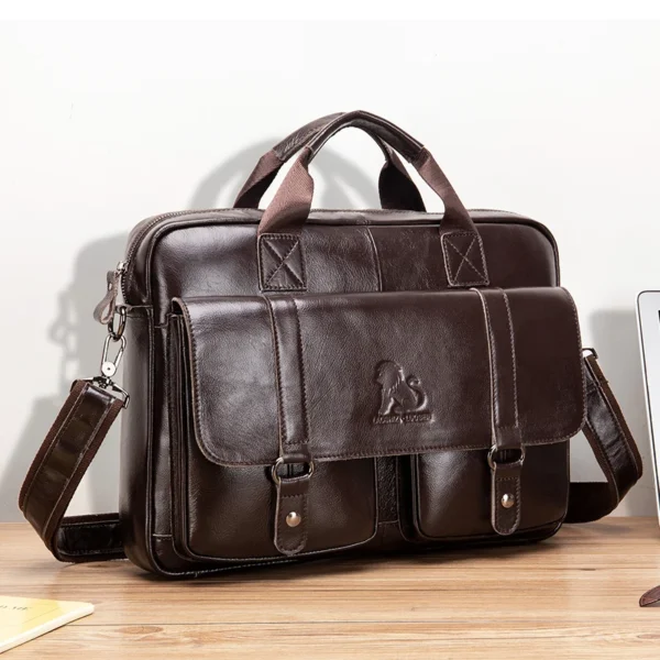 Genuine Leather Men's Briefcase: Large
  Capacity Laptop Bag w/ Double Pockets