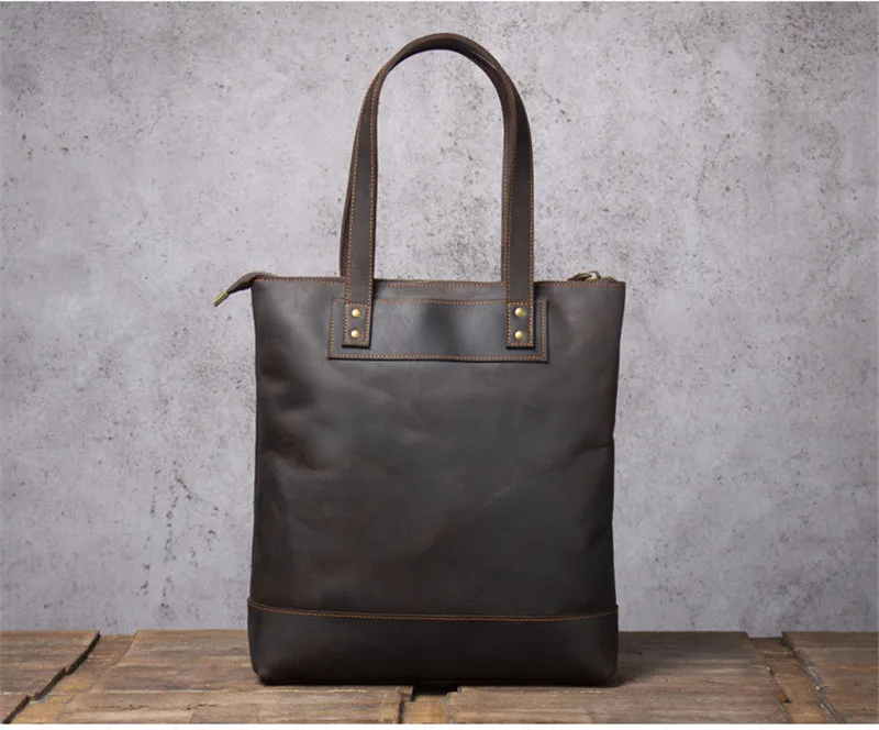 Vintage Crazy Horse Cowhide Tote Bag: 14" Leather Laptop Shoulder Bag 3 Vintage Crazy Horse Cowhide Tote Bag:
  14" Leather Laptop Shoulder Bag - Image 3