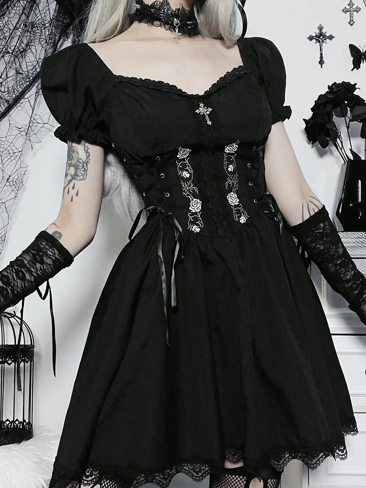 AltGoth Vintage Gothic Dress: Lace Up Corset, Harajuku Streetwear Lolita 5 AltGoth Vintage Gothic Dress: Lace Up
  Corset, Harajuku Streetwear Lolita - Image 5
