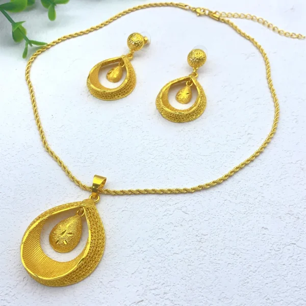 24K Gold Plated Droplet Necklace &
  Earrings: Bridal Party Jewelry Set - Image 3