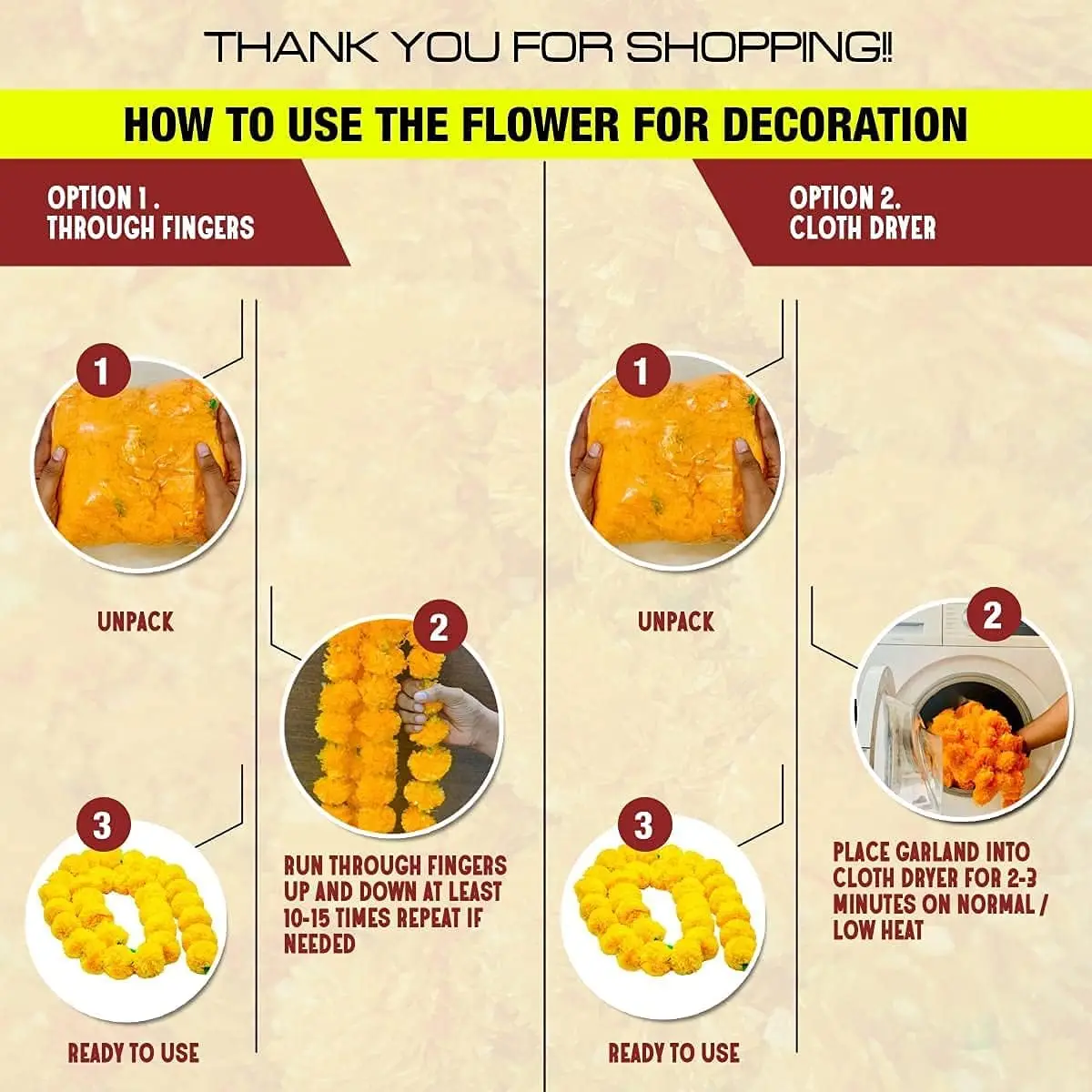 10 Pcs Artificial Marigold Garland (5 ft): Indian Pooja & Festival Decor 4 10 Pcs Artificial Marigold Garland (5
  ft): Indian Pooja & Festival Decor - Image 4