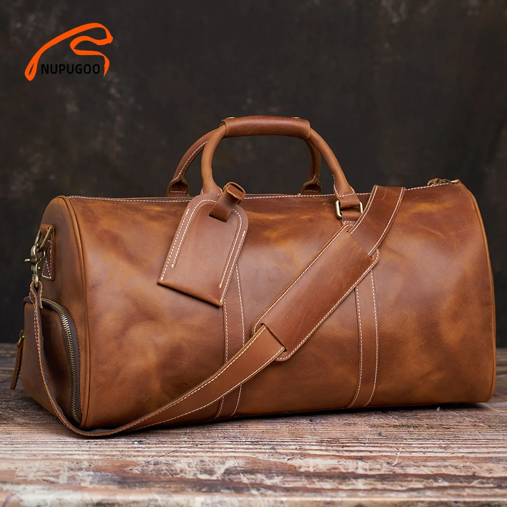 Genuine Leather Vintage Travel Duffle
  Bag: 16" Laptop Capacity, NUPUGOO