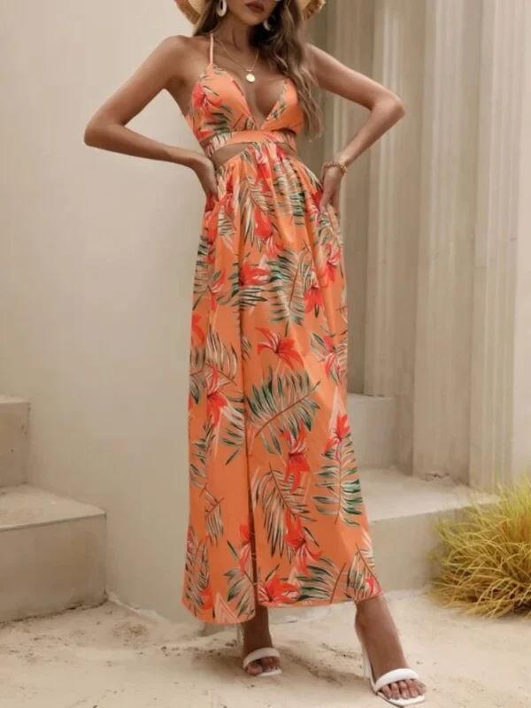 Elegant Bohemian Printed Dress: Sexy
  Bareback Bow Split Beach Party Wear - Image 5