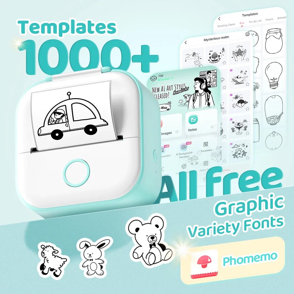 Phomemo T02 Mini Thermal Printer: Wireless Pocket Sticker Maker for DIY/Journal 2 Phomemo T02
  Mini Thermal Printer: Wireless Pocket Sticker Maker for DIY/Journal - Image 2
