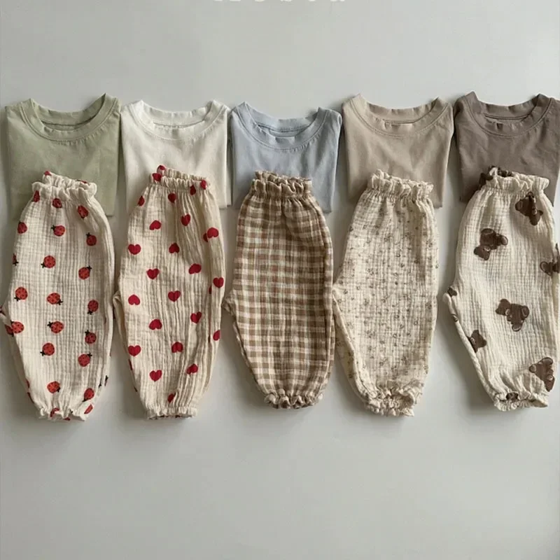 Organic
  Cotton Baby Pants: Newborn Toddler Cute Print Soft Muslin Capris
