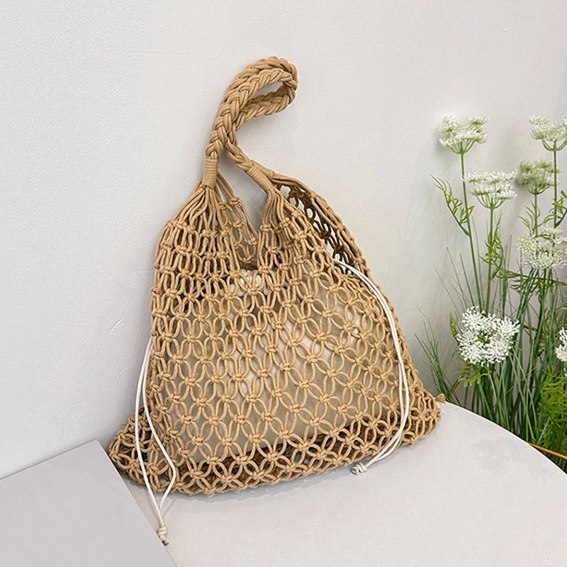 Woven Boho Shoulder Bag: Handmade Knitted Large Capacity Beach Tote 4 Woven Boho Shoulder Bag: Handmade
  Knitted Large Capacity Beach Tote - Image 4
