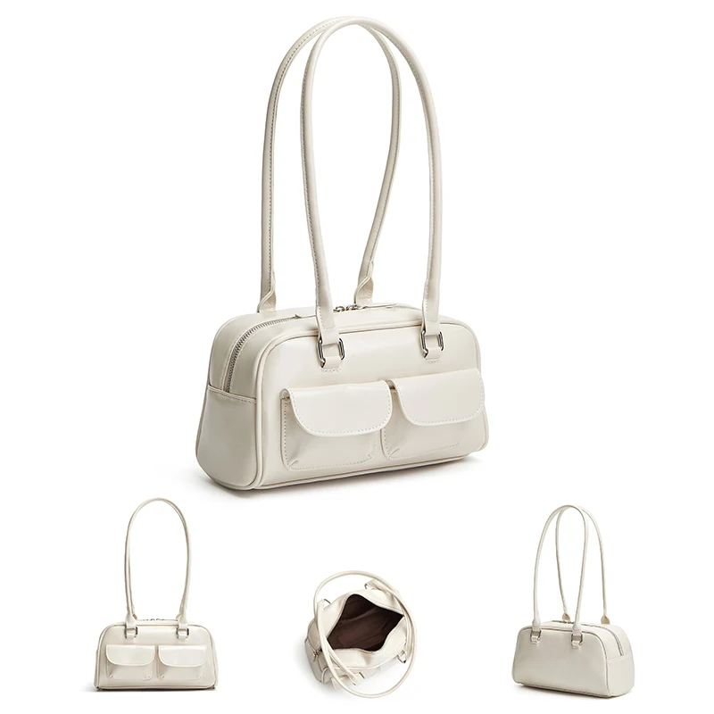 Oil Wax Leather Bowling Bag: Multi-Pocket Armpit Commuting Handbag 4 Oil Wax Leather Bowling Bag:
  Multi-Pocket Armpit Commuting Handbag - Image 4
