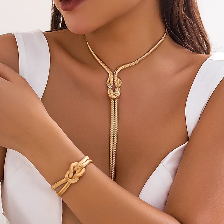 2PCS Snake Twisted Chain Set: Vintage
  Goth Tassel Choker & Bracelet Y2K