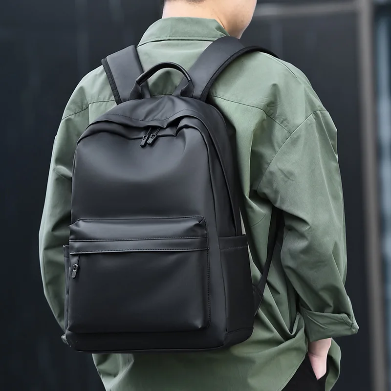 New Fashion Men's Black Leather Backpack: 15.6" Laptop School Bag 2 New Fashion Men's Black Leather Backpack:
  15.6" Laptop School Bag - Image 2