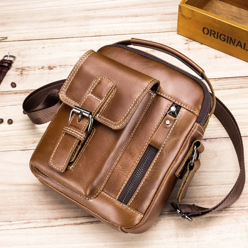 Men's Genuine Cowhide Leather Crossbody
  Bag - Vintage Vertical Shoulder