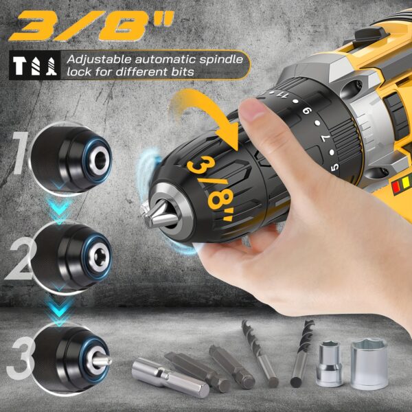 20V Cordless Drill Set: 2-Speed Impact
  Drill w/ 3/8" Keyless Chuck - Image 14