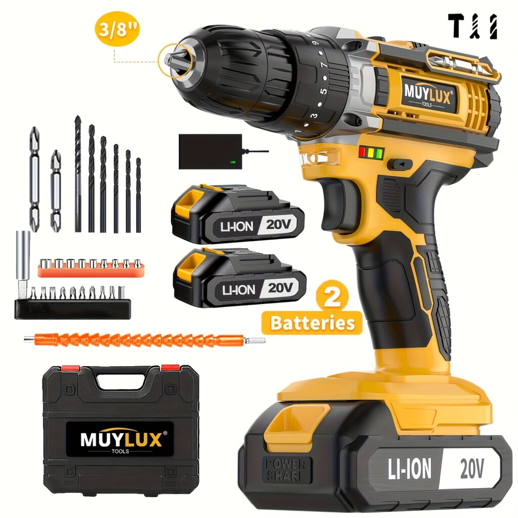 20V Cordless Drill Set: 2-Speed Impact
  Drill w/ 3/8" Keyless Chuck