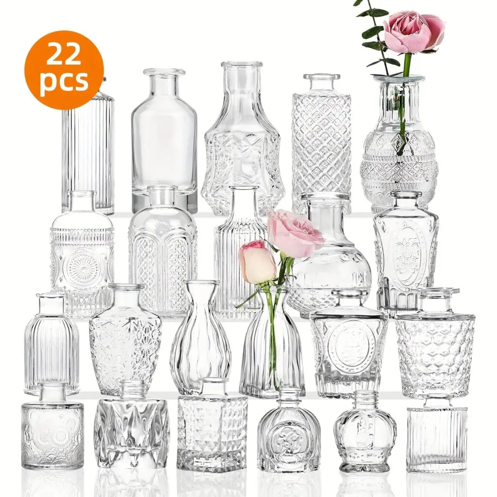 22-Pc Glass Bud Vase Set: Small
  Decorative Bottles for Flowers & Centerpieces