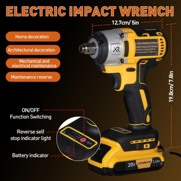 20V Brushless Impact Wrench (350N.m) Kit:
  2 Batteries, 12 Sockets, 3300RPM - Image 9