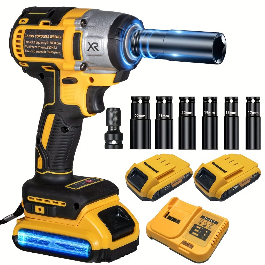 20V Brushless Impact Wrench (350N.m) Kit:
  2 Batteries, 12 Sockets, 3300RPM