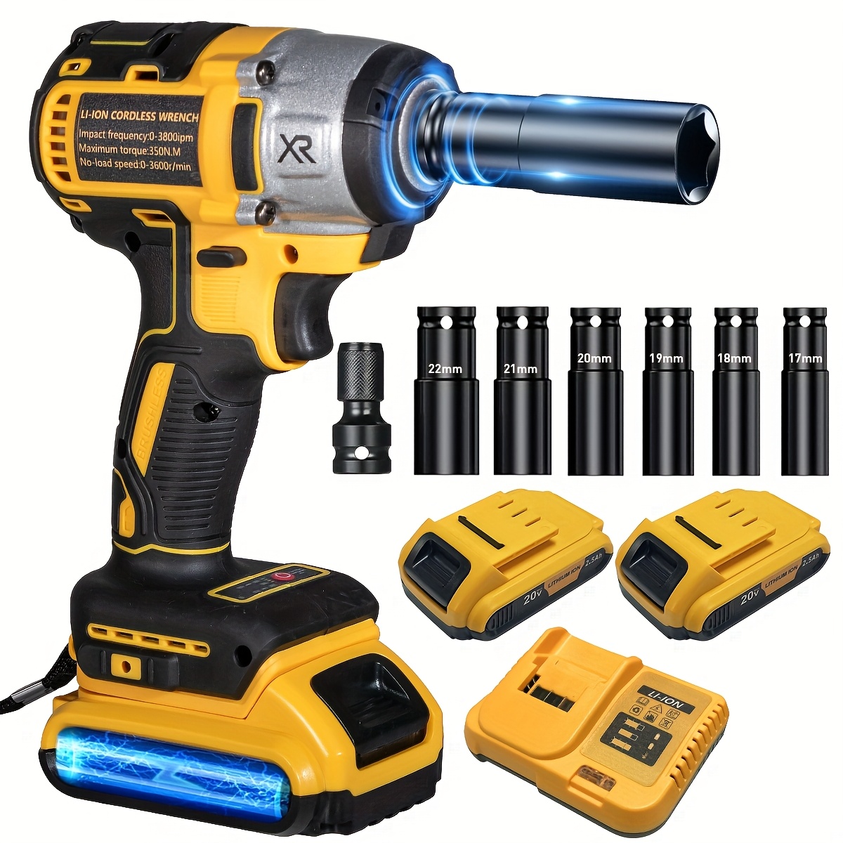 20V Brushless Impact Wrench (350N.m) Kit: 2 Batteries, 12 Sockets, 3300RPM 1 20V Brushless Impact Wrench (350N.m) Kit:
  2 Batteries, 12 Sockets, 3300RPM