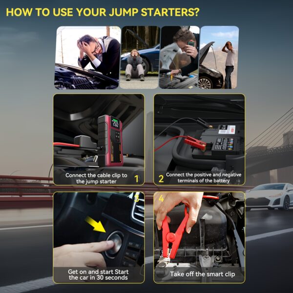 4000A Portable Car Jump Starter &
  Wireless Tire Inflator Air Compressor - Image 5