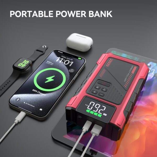 4000A Portable Car Jump Starter &
  Wireless Tire Inflator Air Compressor - Image 7