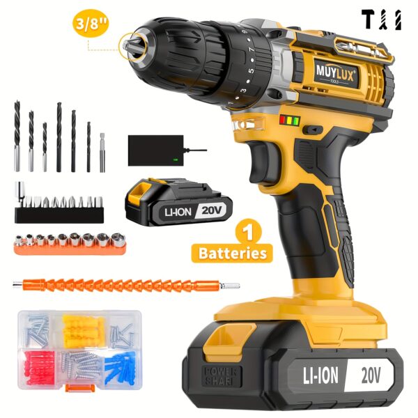 20V Cordless Drill Set: 2-Speed Impact
  Drill w/ 3/8" Keyless Chuck - Image 3
