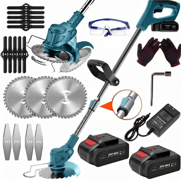 Portable Cordless Electric Lawn Mower
  & Weeder Kit (3 Blades, 2 Batteries) - Image 9