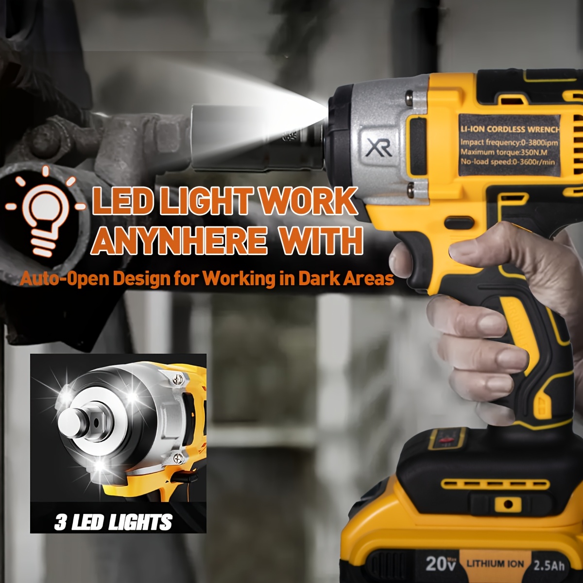 20V Brushless Impact Wrench (350N.m) Kit: 2 Batteries, 12 Sockets, 3300RPM 2 20V Brushless Impact Wrench (350N.m) Kit:
  2 Batteries, 12 Sockets, 3300RPM - Image 2