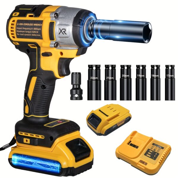 20V Brushless Impact Wrench (350N.m) Kit:
  2 Batteries, 12 Sockets, 3300RPM - Image 3