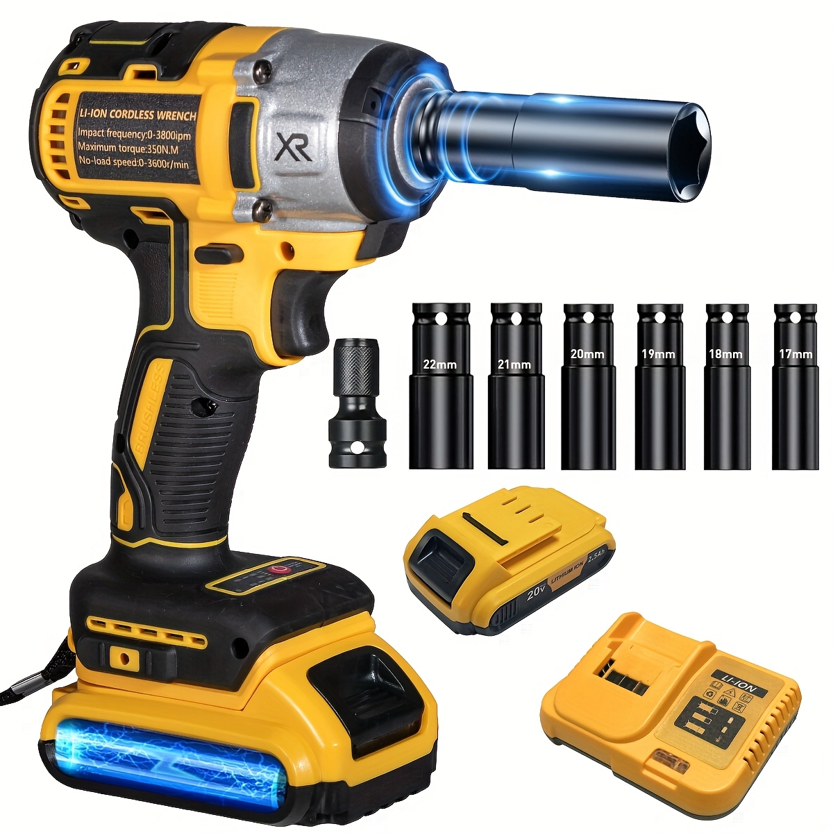 20V Brushless Impact Wrench (350N.m) Kit: 2 Batteries, 12 Sockets, 3300RPM 3 20V Brushless Impact Wrench (350N.m) Kit:
  2 Batteries, 12 Sockets, 3300RPM - Image 3