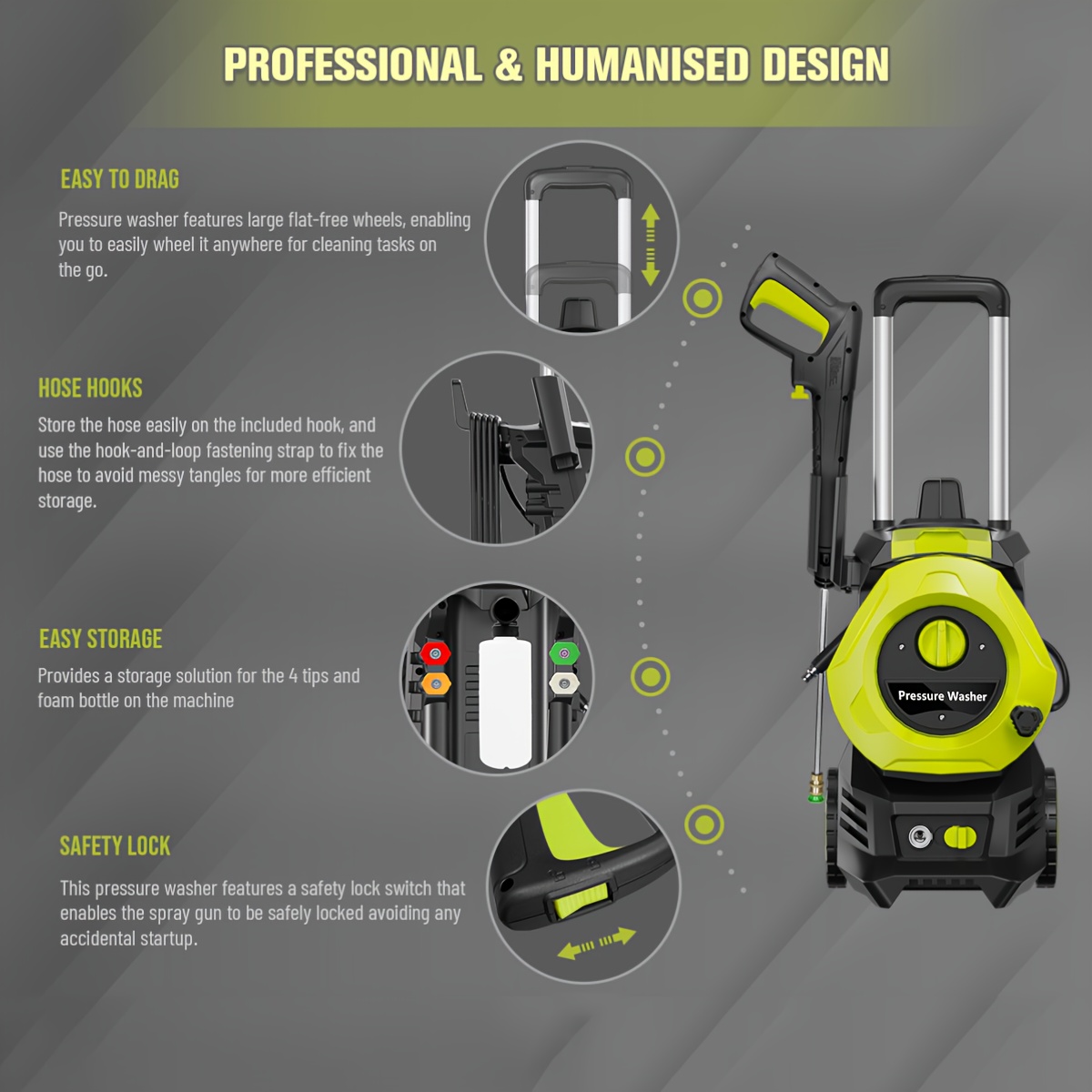 4800PSI Electric Pressure Washer: 25FT Hose, Foam Cannon, 4 Nozzles 11 4800PSI Electric Pressure Washer: 25FT
  Hose, Foam Cannon, 4 Nozzles - Image 11