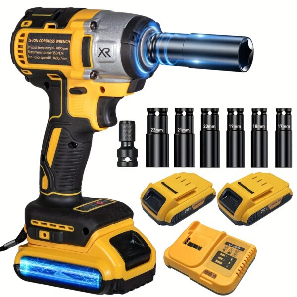 20V Brushless Impact Wrench (350N.m) Kit:
  2 Batteries, 12 Sockets, 3300RPM - Image 5