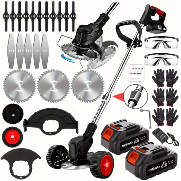 Portable Cordless Electric Lawn Mower
  & Weeder Kit (3 Blades, 2 Batteries) - Image 2